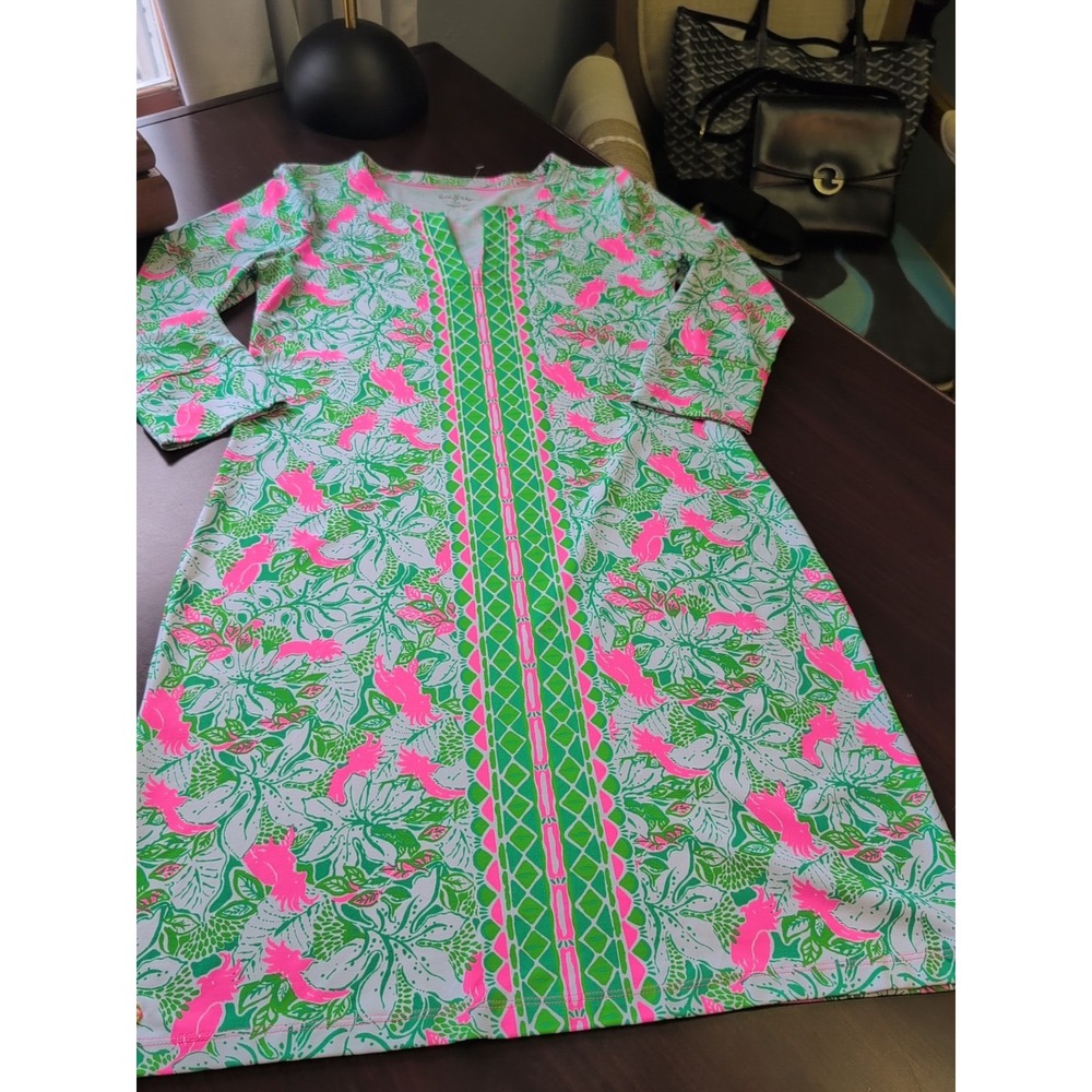 New! Lilly Pulitzer M UPF 50 Nadine Botanical Shift Dress ' Just Wing It'